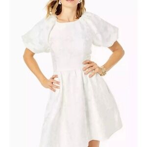 Lilly Pulitzer Dress White Knoxlie Silk Blend Organza Bloom Jacquard Sz 00 NWT